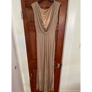 Champagne cowl back beaded dress